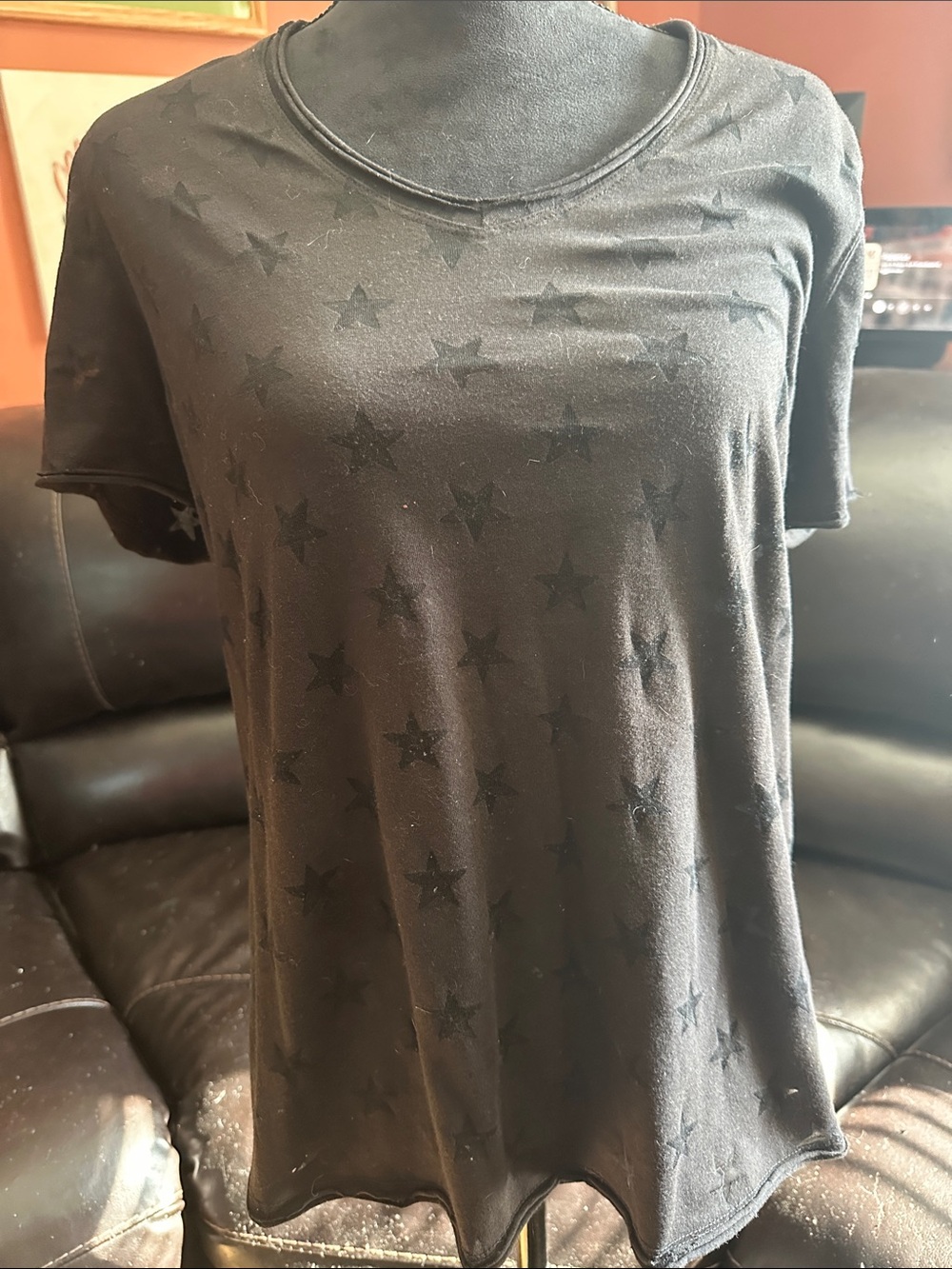 Time and Tru Black Star-Print Short Sleeve Tee